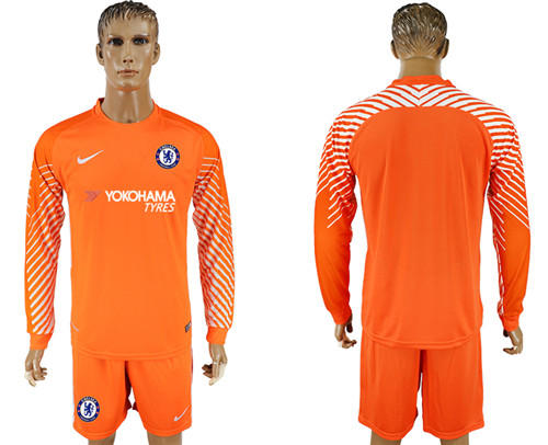 2017 18 Chelsea Orange Long Sleeve Goalkeeper Soccer Jersey