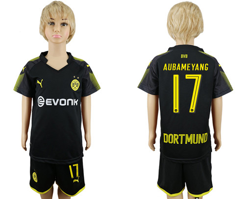 2017 18 Dortmund 17 AUBAMEYANG Away Youth Soccer Jersey