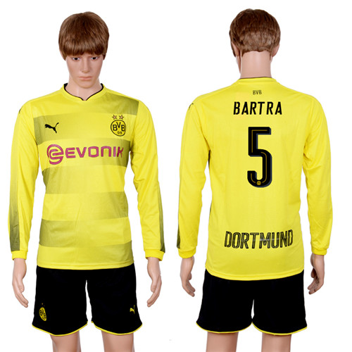 2017 18 Dortmund 5 BARTRA Home Long Sleeve Soccer Jersey