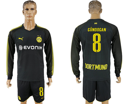 2017 18 Dortmund 8 GUNDOGAN Away Long Sleeve Soccer Jersey