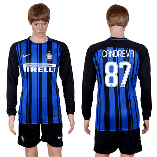 2017 18 Inter Milan 87 GANDREVA Home Long Sleeve Soccer Jersey