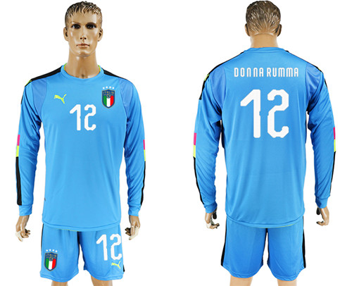 2017 18 Italy 12 DONNA RUMMA Lake Blue Long Sleeve Goalkeeper Soccer Jersey