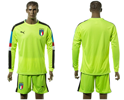 2017 18 Italy Fluorescent Green Long Sleeve Goalkeeper Soccer Jersey