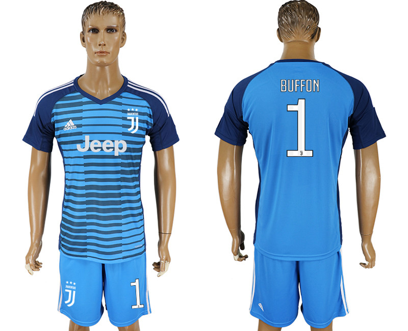 2017 18 Juventus 1 BUFFON Lake Blue Goalkeeper Soccer Jersey