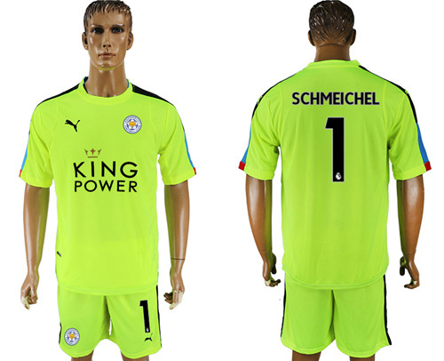 2017 18 Leicester City 1 SCHMEICHEL Fluorescent Green Goalkeeper Soccer Jersey