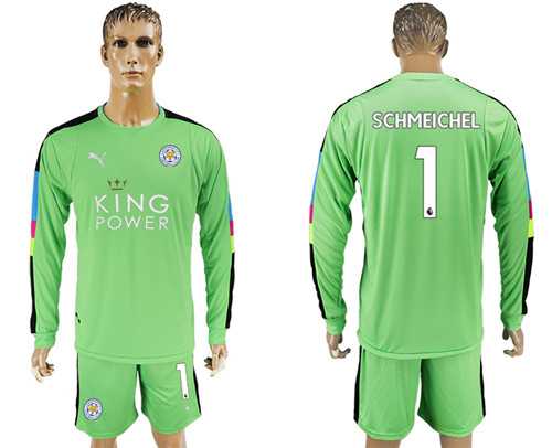 2017 18 Leicester City 1 SCHMEICHEL Green Long Sleeve Goalkeeper Soccer Jersey