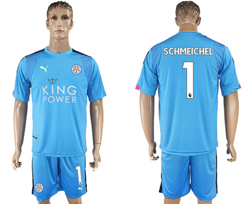 2017 18 Leicester City 1 SCHMEICHEL Lake Blue Goalkeeper Soccer Jersey