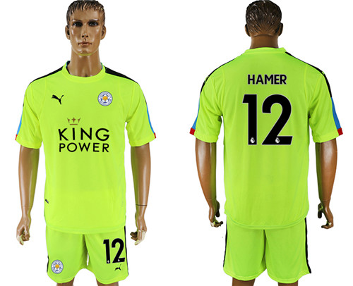 2017 18 Leicester City 12 Hamer Fluorescent Green Goalkeeper Soccer Jersey