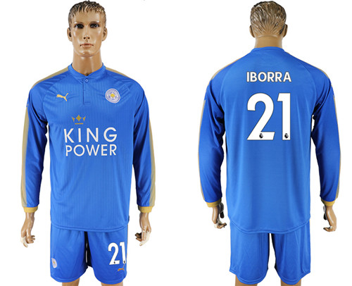 2017 18 Leicester City 21 IBORRA Home Long Sleeve Soccer Jersey