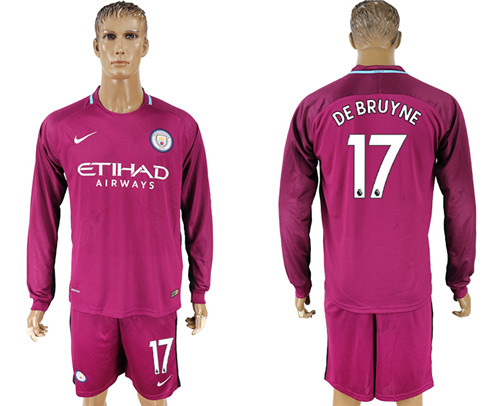 2017 18 Manchester City 17 DE BRUYNE Away Long Sleeve Soccer Jersey