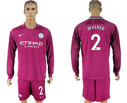 2017 18 Manchester City 2 WALKER Away Long Sleeve Soccer Jersey