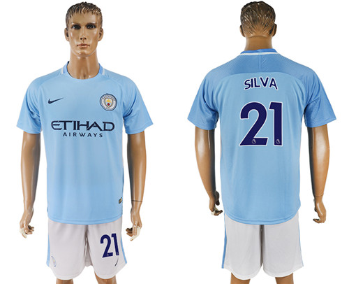 2017 18 Manchester City 21 SILVA Home Soccer Jersey