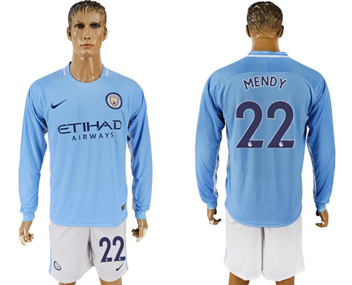 2017 18 Manchester City 22 MENDY Away Long Sleeve Soccer Jersey