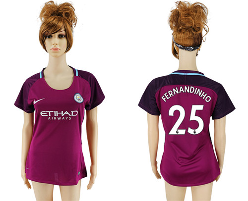 2017 18 Manchester City 25 FERNANDINHO Away Women Soccer Jersey