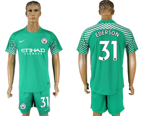 2017 18 Manchester City 31 EDERSON Green Goalkeeper Soccer Jersey