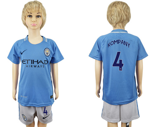 2017 18 Manchester City 4 KOMPANY Home Youth Soccer Jersey