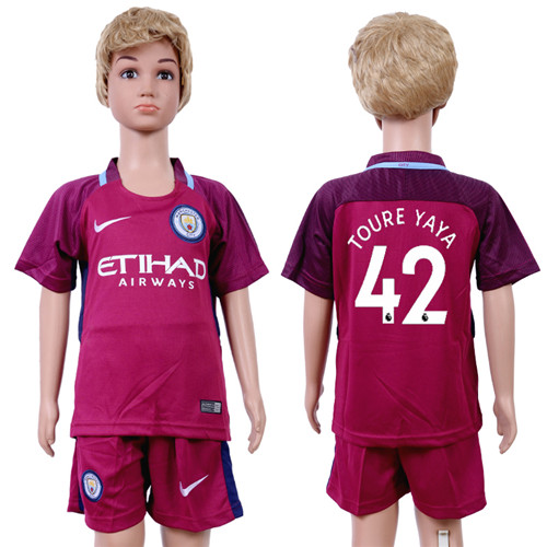 2017 18 Manchester City 42 TOURE YAYA Away Youth Soccer Jersey