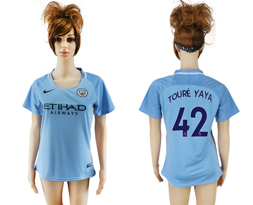 2017 18 Manchester City 42 TOURE YAYA Home Women Soccer Jersey