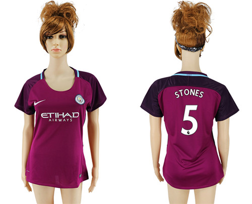 2017 18 Manchester City 5 STONES Away Women Soccer Jersey