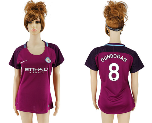 2017 18 Manchester City 8 GUNDOGAN Away Women Soccer Jersey