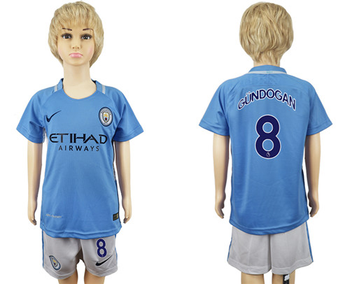 2017 18 Manchester City 8 GUNDOGAN Home Youth Soccer Jersey