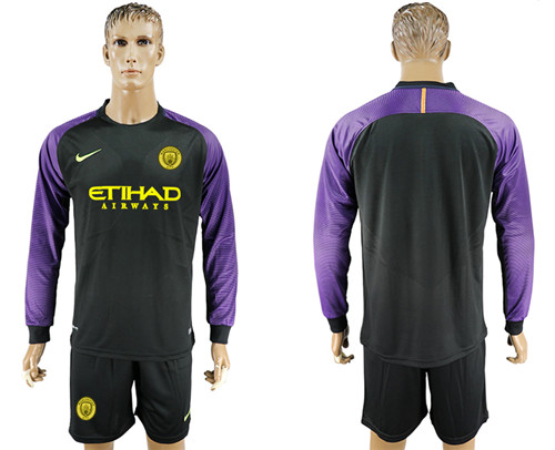 2017 18 Manchester City Black Goalkeeper Long Sleeve Soccer Jersey