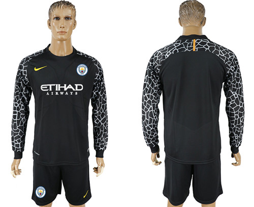 2017 18 Manchester City Black Long Sleeve Goalkeeper Soccer Jersey