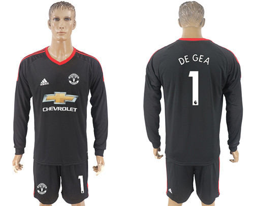 2017 18 Manchester United 1 DE GEA Black Long Sleeve Goalkeeper Soccer Jersey