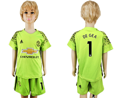 2017 18 Manchester United 1 DE GEAF luorescent Green Youth Goalkeeper Soccer Jersey