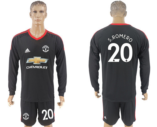 2017 18 Manchester United 20 S.ROMERO Black Long Sleeve Goalkeeper Soccer Jersey