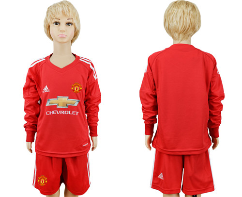 2017 18 Manchester United Red Youth Goalkeeper Soccer Jersey