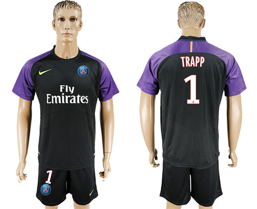 2017 18 Paris Saint Germain 1 TRAPP Black Goalkeeper Soccer Jersey