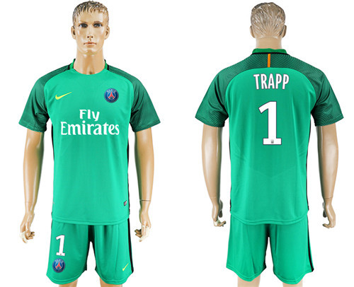 2017 18 Paris Saint Germain 1 TRAPP Green Goalkeeper Soccer Jersey