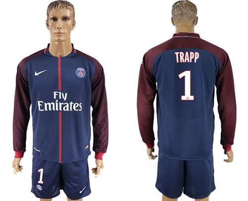 2017 18 Paris Saint Germain 1 TRAPP Home Long Sleeve Soccer Jersey