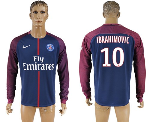 2017 18 Paris Saint Germain 10 IBRAHIMOVIC Home Long Sleeve Thailand Soccer Jersey