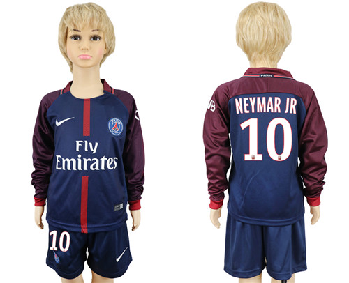 2017 18 Paris Saint Germain 10 NEYMAR JR Youth Home Long Sleeve Soccer Jersey