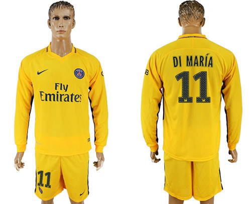 2017 18 Paris Saint Germain 11 DI MARIA Away Long Sleeve Soccer Jersey