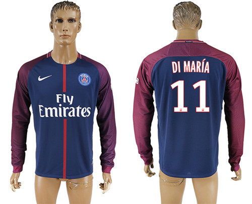 2017 18 Paris Saint Germain 11 DI MARIA Home Long Sleeve Thailand Soccer Jersey