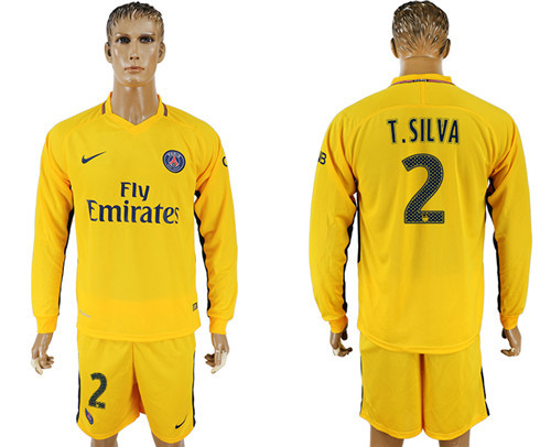 2017 18 Paris Saint Germain 2 T.SILVA Away Long Sleeve Soccer Jersey