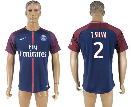 2017 18 Paris Saint Germain 2 T.SILVA Home Thailand Soccer Jersey