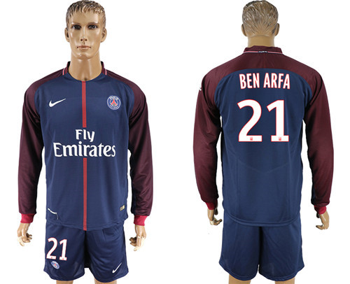 2017 18 Paris Saint Germain 21 BEN ARFA Home Long Sleeve Soccer Jersey