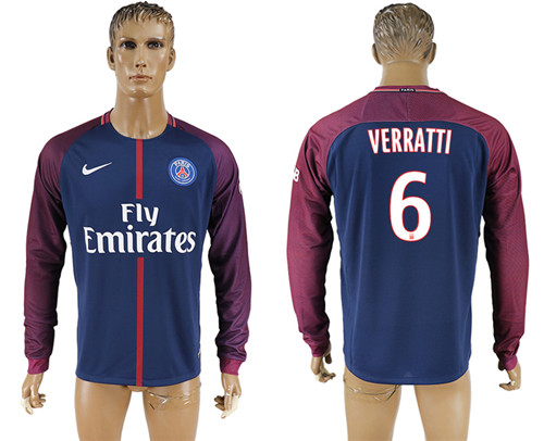 2017 18 Paris Saint Germain 6 VERRATTI Home Long Sleeve Thailand Soccer Jersey