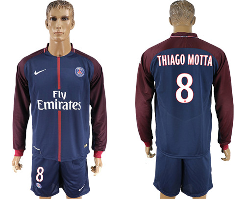 2017 18 Paris Saint Germain 8 THIAGO MOTTA Home Long Sleeve Soccer Jersey