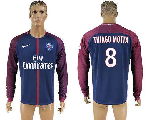 2017 18 Paris Saint Germain 8 THIAGO MOTTA Home Long Sleeve Thailand Soccer Jersey