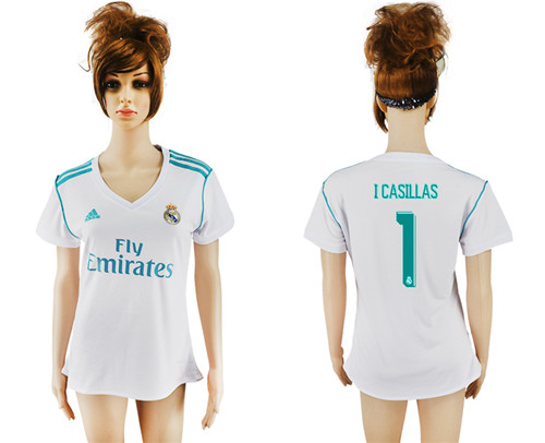 2017 18 Real Madrid 1 I CASILLAS Home Women Soccer Jersey