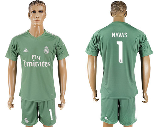 2017 18 Real Madrid 1 NAVAS Green Goalkeeper Soccer Jersey