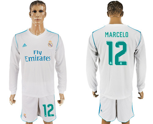 2017 18 Real Madrid 12 MARCELO Home Long Sleeve Soccer Jersey
