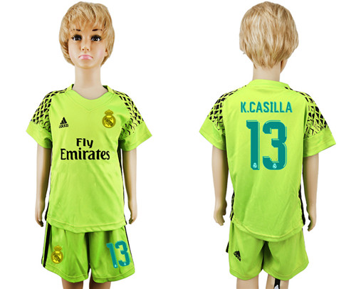 2017 18 Real Madrid 13 K CASILLA Green Youth Goalkeeper Soccer Jersey