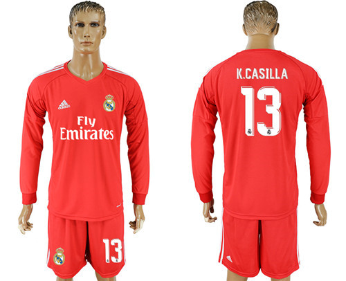 2017 18 Real Madrid 13 K.CASILLA Red Goalkeeper Long Sleeve Soccer Jersey