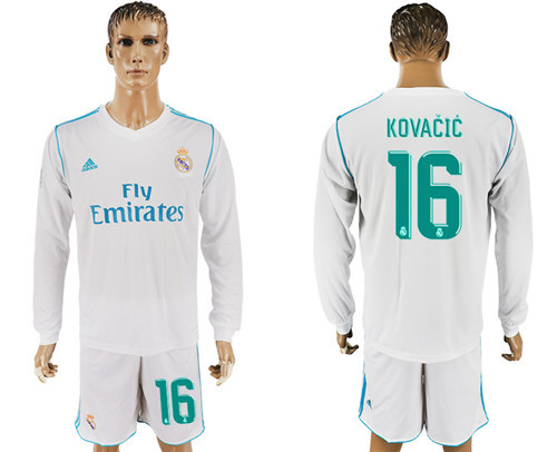 2017 18 Real Madrid 16 KOVACIC Home Long Sleeve Soccer Jersey
